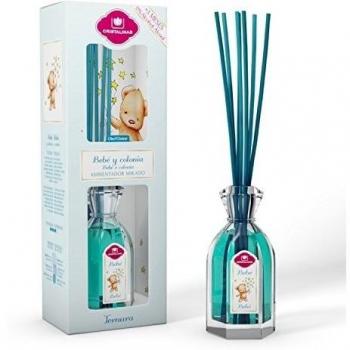 CRISTALINAS. Ambientador Mikado Clásico. Difusor con Varillas de ratán. Formula sin Alcohol. Máxima duración: más de 12 semanas. Capacidad 90ml. Disfruta de tu Aroma Favorito Bebé y Colonia.