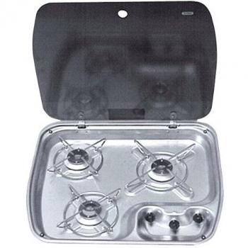 Dometic Cramer 9103300402 Cramer E99 DF-I-G Cocina de 3 Quemadores con Tapa de Vidrio, 30 Mbar