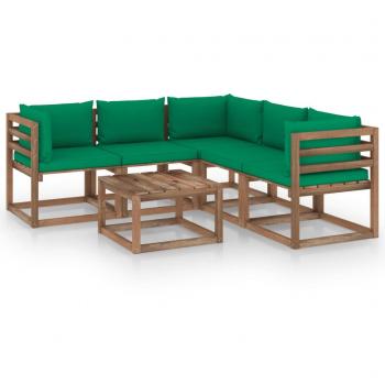 Set de muebles de jardín 6 piezas madera impregnada con cojines verdes Vidaxl