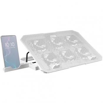 Mars Gaming MNBC23 Base Refrigeradora y Stand para Portátiles hasta 16 con 6 Ventiladores Controlables, Iluminación LED Azul, Soporte en 6 Posiciones, Soporte para Smartphone y 2 Puertos USB