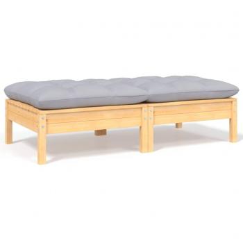 vidaXL 2-Seater Garden Sofa with Grey Cushions Solid Pinewood