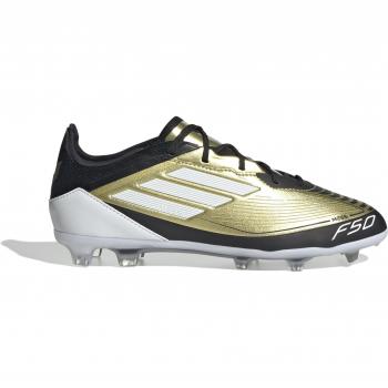 Botas de fútbol para niños adidas F50 Pro FG, características: diseño inspirado en Messi, suela diseñada para césped artificial, color oro, talla 38 2/3
