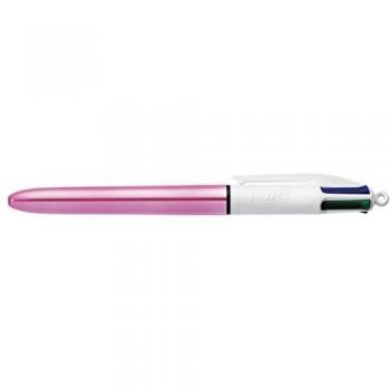 BIC - Pack de 12 Bolígrafos Shine con 4 Colores, Punta Media de 1mm y Cuerpo Metalizado en Rosa