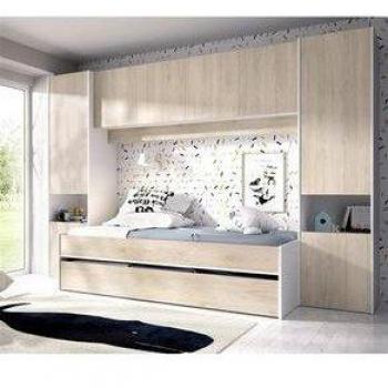 Cama nido con puente SELENA - 90 x 190 cm - Color: roble y blanco