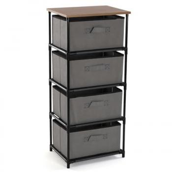 Cajonera Vintage de Dormitorio con Estructura de Metal y Tapa de Madera, 3 Cajones de Tela Gris (40 x 30 x 68 cm)