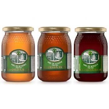 La Celda Real - 1,5 kg Miel Natural - Pack 3 sabores: Miel Romero + Miel Azahar + Miel de Bosque - 100% Natural - Tarro de cristal - Origen España