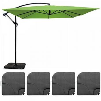 Parasol Desplazado de 3x3m con 4 Losas de Relleno de Aluminio Verde