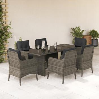 7-Piece Grey Poly Rattan Garden Dining Set with Cushions