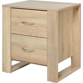 Mesita de Noche HOMCOM con 2 Cajones, Patas y Base Elevada, Estilo Moderno, para Dormitorio o Sala de Estar, Dimensiones 48x39x54 cm, Color Roble