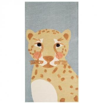Alfombra Infantil Amarilla y Gris con Estampado de Leopardo 80 x 150 cm para Sala de Juegos