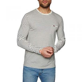 SUPERDRY Men's Stripe Long Sleeve Top - Off White/Navy - XL - White