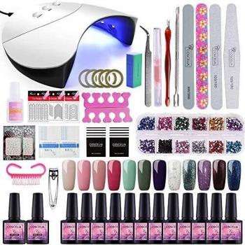 Saint-Acior 12PCS Gel Uñas Esmalte Semipermanente 8ml UV/LED Lámpara Secador de Uñas 36W Nail Dryer Capa Base Capa Superior Kit para Manicura