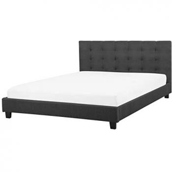 Cama Matrimonial Abotonada en Poliéster Gris Oscuro/Negro 160 x 200 cm La Rochelle