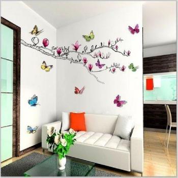 Walplus - Pegatinas de pared, diseño de mariposas y magnolia en 3D