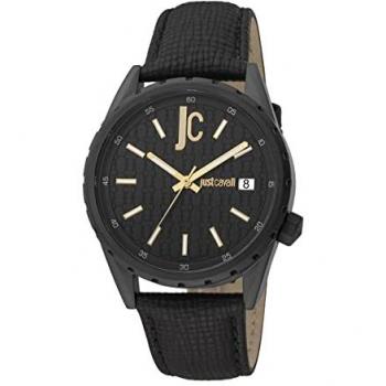 Just Cavalli Black Analog Leather Watch for Men, ONE SIZE, Elegant Design