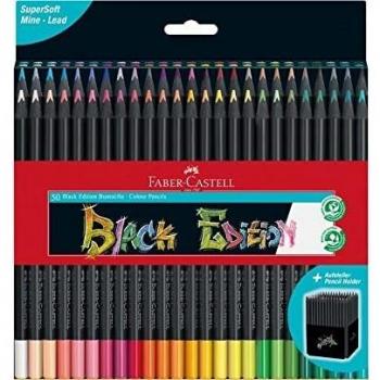 Faber-Castell Black Edition - 50 Colores Lápices de Colores con Mina Súper Suave en Estuche de Cartón