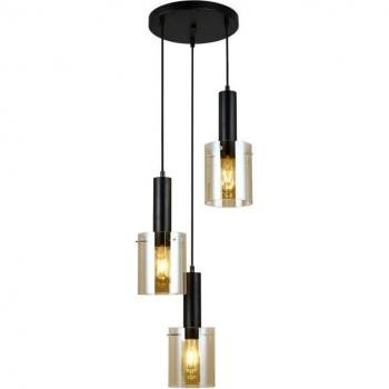 Lámpara colgante moderna Sardo Black, 3 luces, pantalla ámbar, casquillo E27, diseño contemporáneo