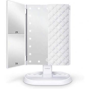 DeWEISN Espejo Maquillaje con Luz, Espejo de Tocador Iluminado con 1x/2x/3x Aumento, 21 LED Portátil Espejo Triple Pantalla Táctil Rotación de 90° Espejo Cosmético para Viaje, Regalo para Mujeres