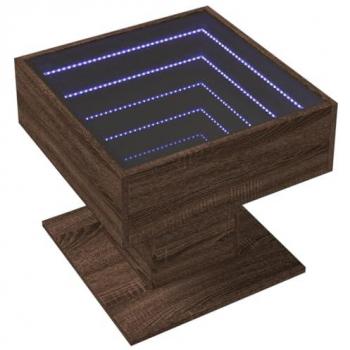 Mesa de centro y LED madera ingeniería marrón roble 50x50x45 cm