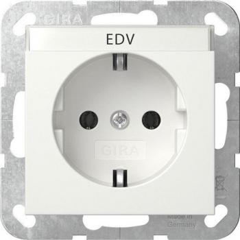 Gira System 55 Earthed Socket with Label Space - Matte White (Model 445727)