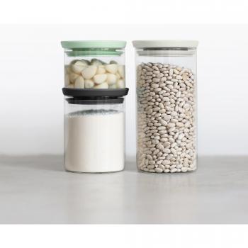 Brabantia Set of 3 Stackable Glass Jars with Plastic Lids, Clear