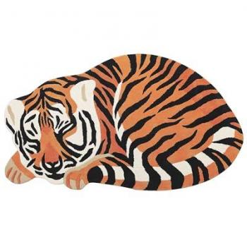 Alfombra Infantil de Lana Naranja con Estampado de Tigre 100 x 155 cm y Revestimiento de Algodón para Habitación Infantil