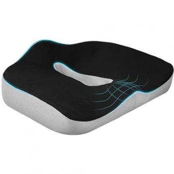 Cojín de Asiento Viscoelástico con Base Antideslizante y Funda de Malla para Silla de Oficina y Comedor - Negro 44x39x13 cm