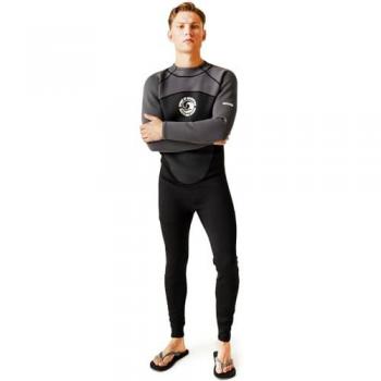 Traje de Neopreno Regatta 2mm de Manga Larga con Cierre en la Espalda, Secado Rápido, Color Negro y Gris Oscuro, Talla S/M
