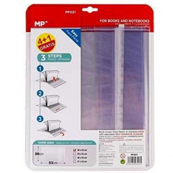 MP - Forro de Libros Autoadhesivo y Ajustable Transparente - Pack de 5 Unidades Forra Fácil 28x53 cm