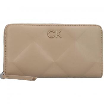 Cartera grande acolchada RFID de piel sintética Calvin Klein en beige con cierre de cremallera y múltiples compartimentos