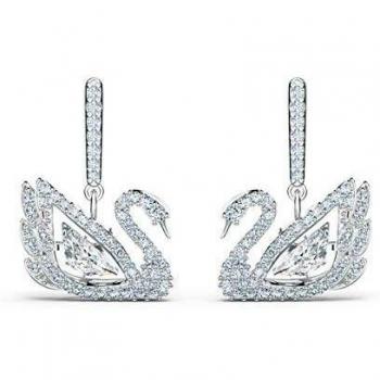 Swarovski Pendientes Dancing Swan, blanco, baño de rodio