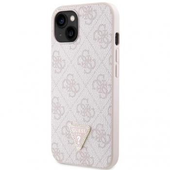 Funda para iPhone 15 Guess Guhcp15sp4tdpp de cuero con logotipo 4G, diseño triangular y strass, compatible con modelos iPhone 14 y 13 de 6.1 pulgadas