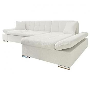 Sofá rinconero Comfivo 219, Boucle Baloo 2073, 278x151x76cm, con reposabrazos regulables y diseño en L