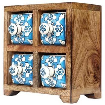 Especiero Decorativo Marrón Cuadrado con 4 Cajones - 16x16x11cm