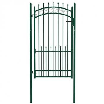 Puerta de valla con picos de acero verde 100x175 cm
