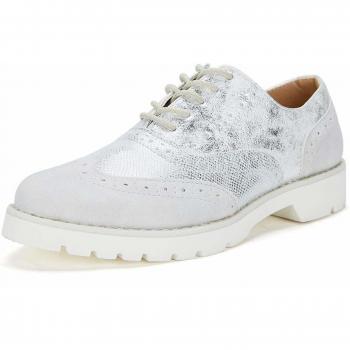 AnjouFemme Zapatos Oxford de Cordones para Mujer - Zapatos Casual Brogue Mujer Vintage de Cuero Artificial, La Mejor Opción para El Trabajo y La Vida Cotidiana YKM001-SILVER-39