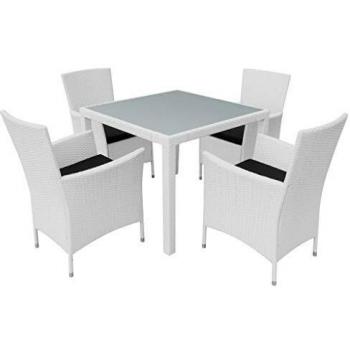 5-Piece Cream White Poly Rattan Outdoor Dining Set