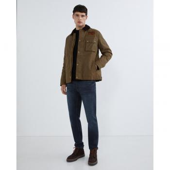 Barbour Men's Beige Wax Cotton Zip Jacket with Chest Pocket
