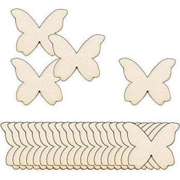 GLOBALDREAM Mariposa de Madera, 30mm Mariposa en Forma de Madera Mariposas De Madera Acabado Rebanadas de Madera Discos para Artesanías de Bricolaje Embellecimiento del Festival de Boda, 200 piezas