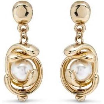 Pendientes bañados en oro de 18k con abalorio de doble luna y perla