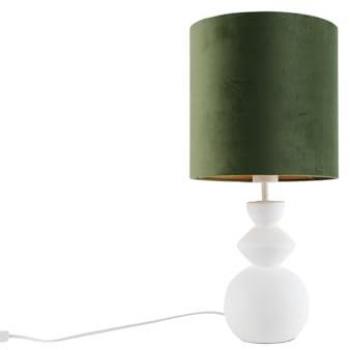Lámpara de mesa de diseño con pantalla de terciopelo verde y dorado 25 cm - Alisia