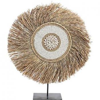 Adorno de Paja Natural con Conchas, Madera Clara, Hecho a Mano, Diseño Marino Contemporáneo
