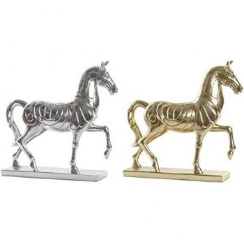 Figura Decorativa DKD Home Decor 34 x 9,5 x 33,5 cm Caballo Plateado Dorado (2 Unidades)