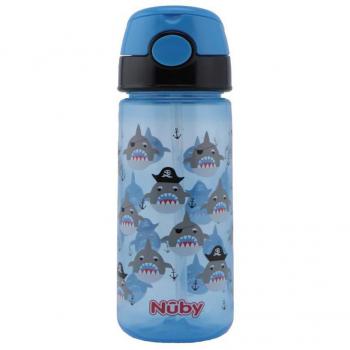 Nûby Taza con Botón y Pajita Blanda para +3 Años Azul 540ml
