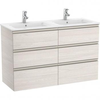 Roca - Mueble de baño con 3 cajones y lavabo The Gap, Pack Unik mueble base de 6 cajones + lavabo doble The Gap, Color: Fresno nórdico