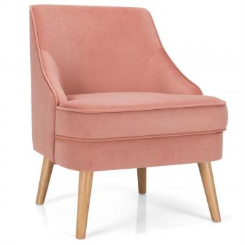 Pink Velvet Accent Chair with Rubberwood Legs