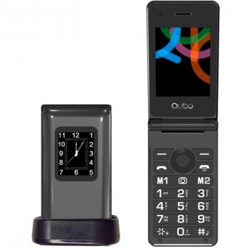 Qubo X-28BKC Teléfono Móvil para Personas Mayores Negro con Pantalla Dual 2.8 y 1.77, Base de Carga, Diseño Concha