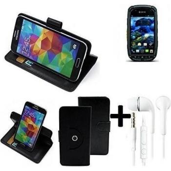 TOP SET: 360° Funda Smartphone para Kyocera Torque, negro + Auriculares | Función de stand Caso Monedero BookStyle mejor precio, mejor funcionamiento - K-S-Trade | Funda Universal Caso Monedero cubierta del tirón Monedero Monedero