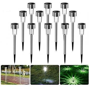 Luces solares Jardín, Nasharia 12 Pcs IP65 LED al Aire Libre Lamparas solares Jardín/Paisaje Impermeable, Energía Solar Luces Jardín, Acero Inoxidable Luz Solar de Césped Para Pasillo, Césped, Patio