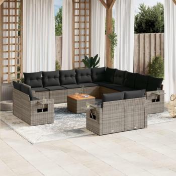 14-Piece Grey Poly Rattan Garden Sofa Set with Cushions